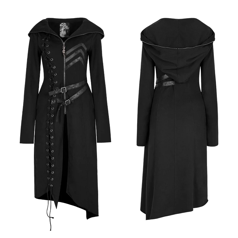 PUNK RAVE Gothic Asymmetric Sweater Coats Steampunk Rock Harajuku Punk Cosplay Jackets Retro Women Casual Hooded Witch Coat