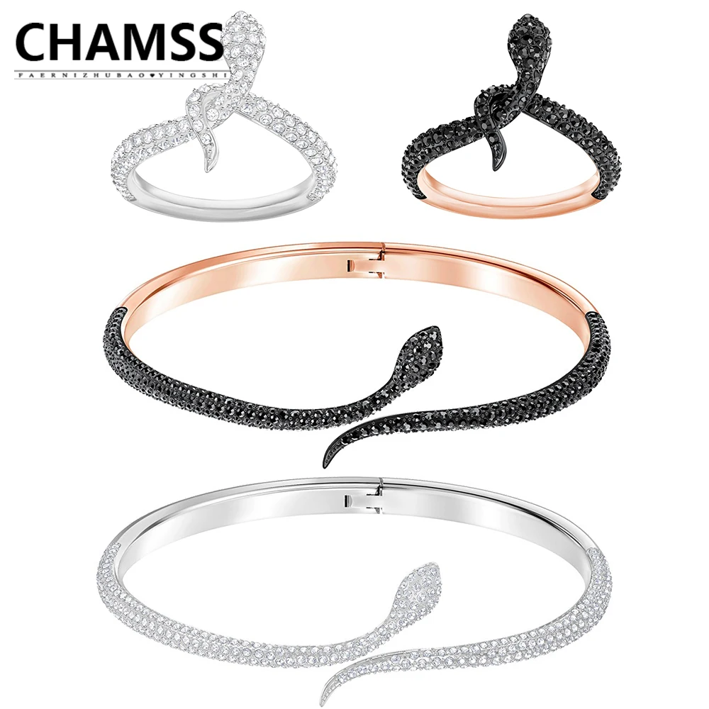 

CHAMSS Full Diamond Snake Ring Black Swan Series Jewelry for Women LESLIE Ring Factory Direct Valentine Gift