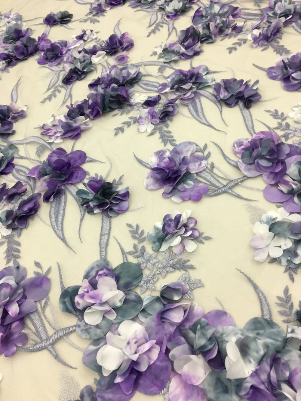 3D Flowers Applique Lace Fabric. High Quality 3D Lace Fabric For Haute Couture Fashion Dress Prom Dress Lace Fabric