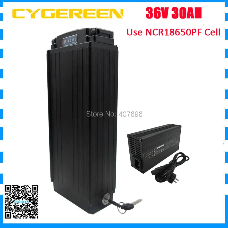 

1000W 36V 30AH ebike battery 36V rear rack battery pack 29AH with tail light use 29PF 2900mah cell 30A BMS with 5A Charger