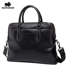Бренд BISON DENIM, мужские портфели, натуральная кожа, 15 дюймов, сумки через плечо для ноутбука, бизнес, большая емкость, для путешествий, мужская сумка N2607