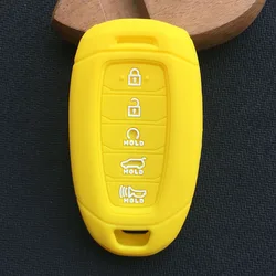 Premium Silicone Car Key Cover Case - 5 - Button Key Accessory (Yellow)