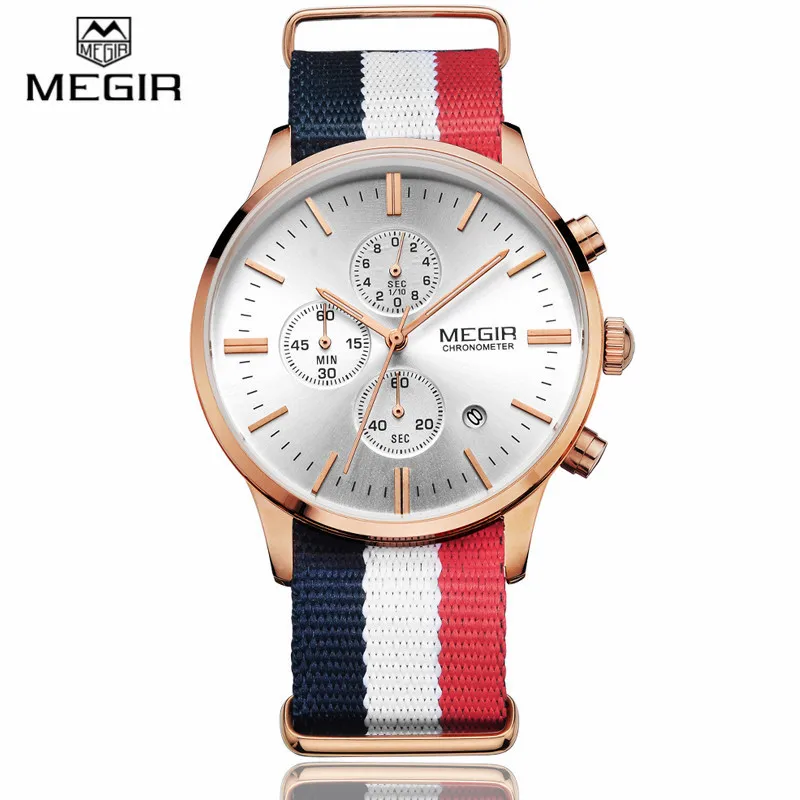 

Montre Homme Megir Men's Chronograph Canvas Wrist Watches Men Brand Luxury Date Quartz Casual Analog Sport Watch Male Wristwatch