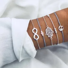 Ensemble de bracelets de plage Sexy pour femmes, perles de la carte du monde de Fatima, bohème, couleur argent, accessoires, 5 pièces/ensemble