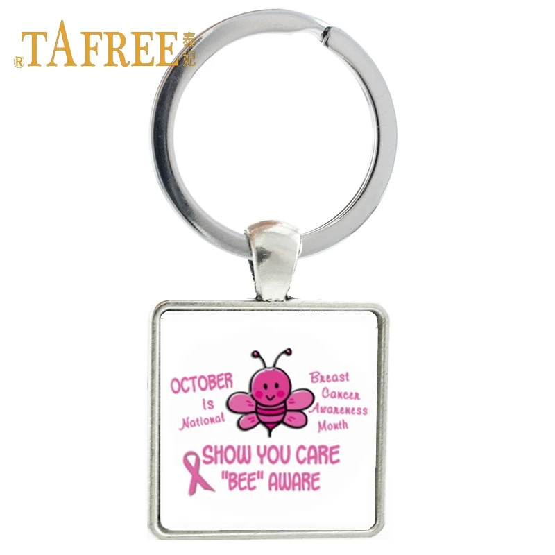

TAFREE lovely pink bee Keychain October is national Breast Cancer Awareness Month show you care Bee aware Key Ring Jewelry CC46