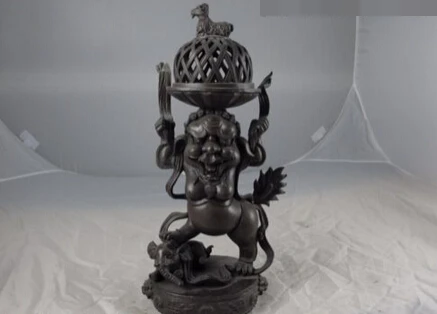 

S1201 Chinese Royal Pure Copper Bronze Elephant Foo Dogs Lion Censer incense burner D0318