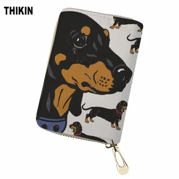 

THIKIN Credit Cards Bag Sausage Dog Wiener Dog Doxie Dachshund PU Leather ID Card Holder for Women Driving License Cover Custom