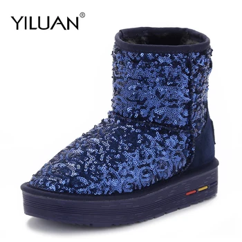 

Yiluan inside thickening snow boots women 2019 new winter shoes women Sequined Cloth boots student shoes bling