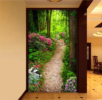

Custom photo 3d wallpaper Non-woven mural picture Milu deer forest avenue 3 d porch corridor decoration landscape wallpaper room
