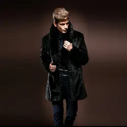 Большие Размеры XXXL 4XL зима Для мужчин норки пальто лиса меховой воротник черный плед из искусственного меха пальто куртка пальто