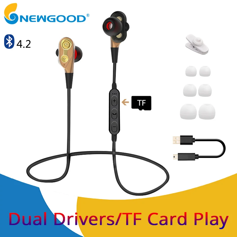 

Dual Driver Bluetooth Headphones Stereo Bass Earphone Bluetooth Headphone Sport Wireless Earphones Support TF card with mic