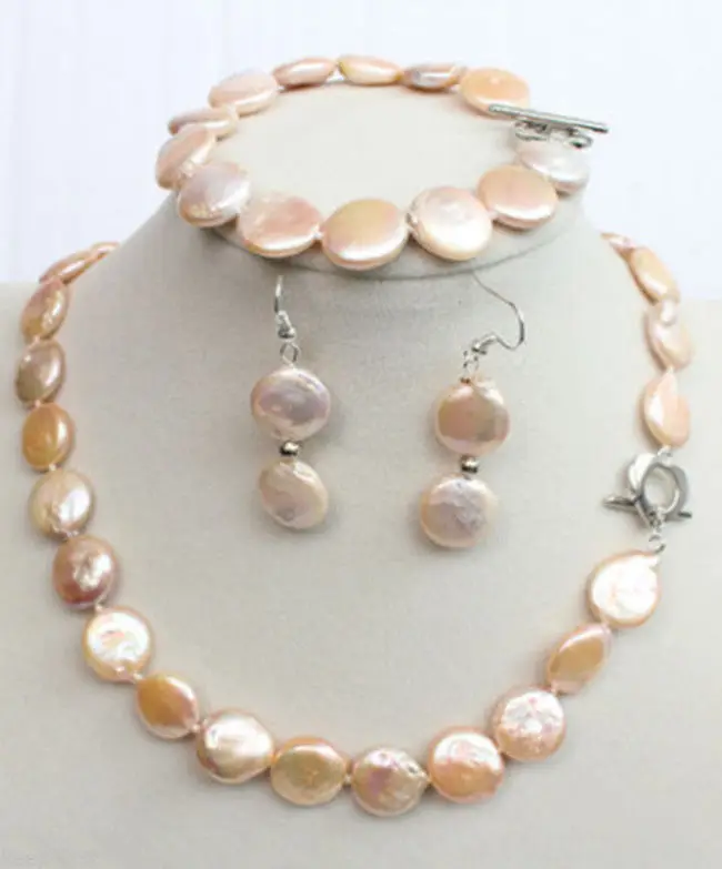 

Hot sell Noble- Fast shipping +New 11-12MM Freshwater pink coin pearl Necklaces Bracelet Earrings Jewelry Set (A0516)