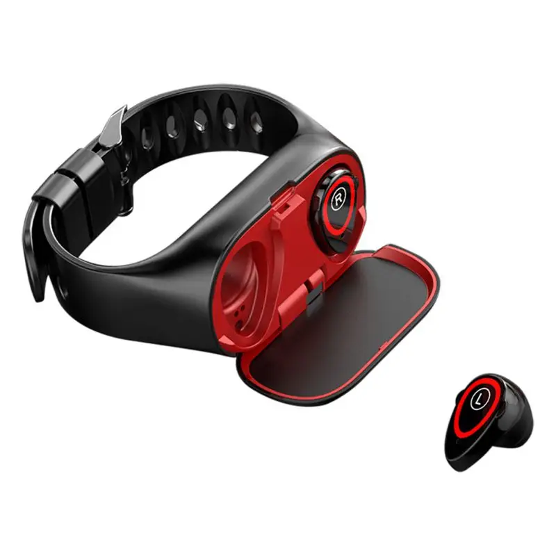 

M1 Dual Bluetooth 4.2 Earphone Smart Bracelet Heart Rate Blood Pressure Tracker Smart Watch Men For IOS Android Phone