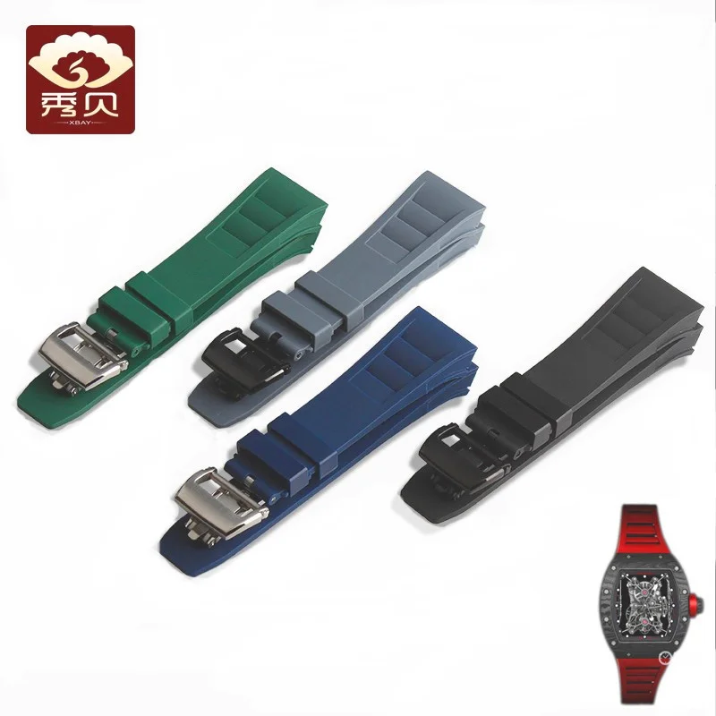 

New Top Grade quality Silicone Rubber Watchband for Richard Mille Watch RM52-01 25mm Smooth Luxury Colourful Strap Folding Clasp