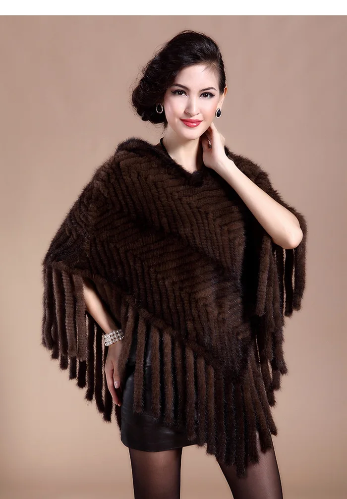 women mink fur poncho with hoody real natural fur(12)