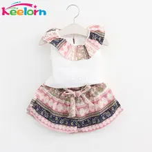 Keelorn 2017 Brand Summer Girls Clothing Sets Fashion Cotton print short sleeve T-shirt and shorts girls clothes sport suits