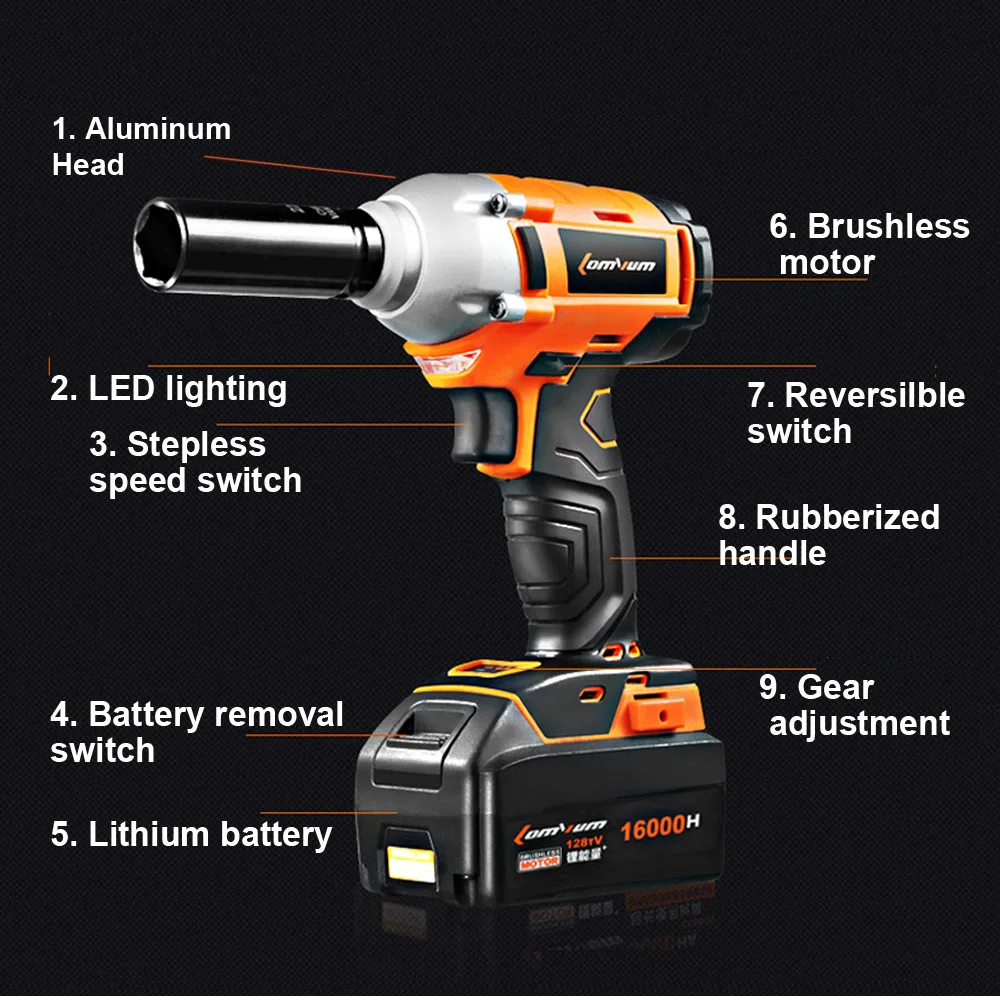 Large Capacity Lithium Battery Drilling MLQ Brushless Electric Wrench Infinitely Variable Speed Switch Suitable for Disassembly Installation 