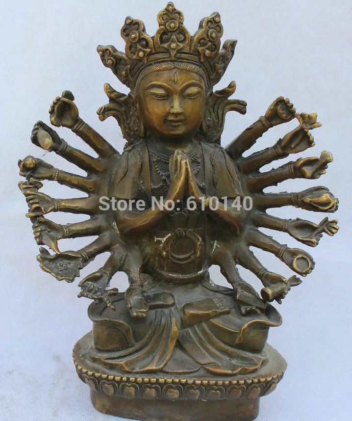 

8" Tibet Buddhism Copper 1000 Arms Avalokiteshvara Of Goddess Statue Sculpture