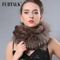FURTALK 70*30 センチメートル本物のキツネのレックスウサギの毛皮のスカーフラップ女性のための毛皮のスカーフの冬スヌード女性