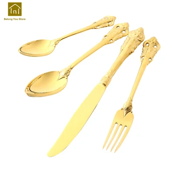 

Gold Luxury Stainless Steel Knife Forks Flatware Table Set Peralatan Makan Camping Cutlery Faqueiro Inox Party Tableware WKI036