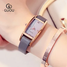 Часы GUOU роскошные женские часы с кристаллами модные женские часы из натуральной кожи дамские часы прямоугольные часы relogio feminino
