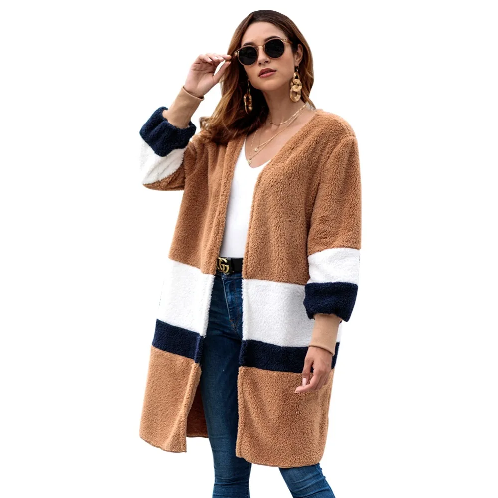 Teddy Coat Faux Fur Flannel Winter Thin Coat Women Long Sleeve Cardigan Striped Colorblock Coats and Jackets Outerwear Plus Size Teddy Coat Faux Fur Flannel Winter Thin Coat Women Long Sleeve Cardigan Striped Colorblock Coats and Jackets Outerwear Plus Size