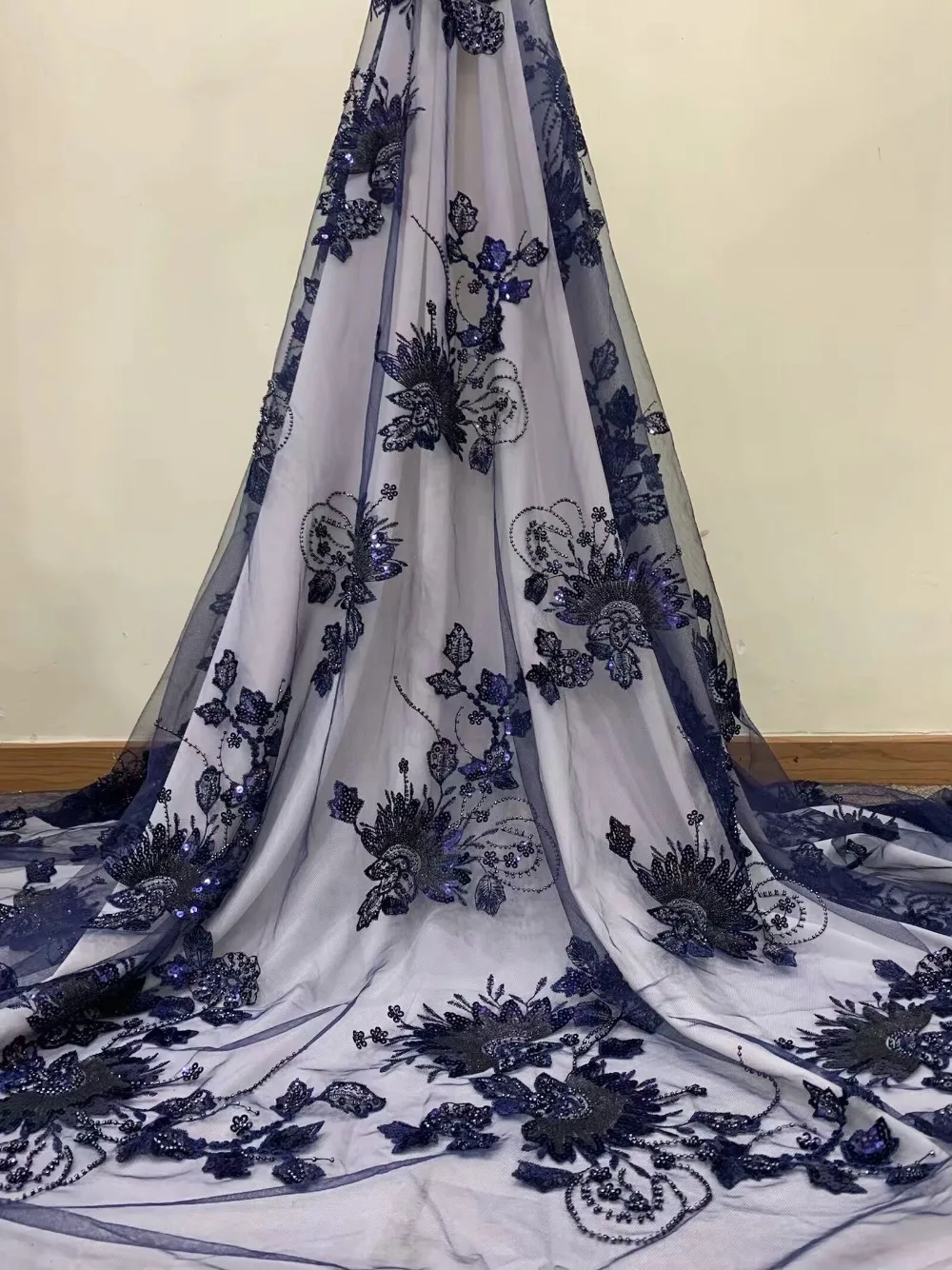 

High-end luxury fabric African handmade bead lace fabric high quality African lace fabric for French wedding