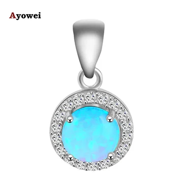 

AAA Zirconia Round Birthday Gift Blue Fire Opal Stamped Silver Excellent Fashion jewelry Necklace Pendants for women OP567A