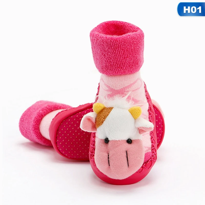 Милые носки с рисунками животных для маленьких мальчиков и девочек Нескользящие теплые носки-тапочки на резиновой подошве для малышей