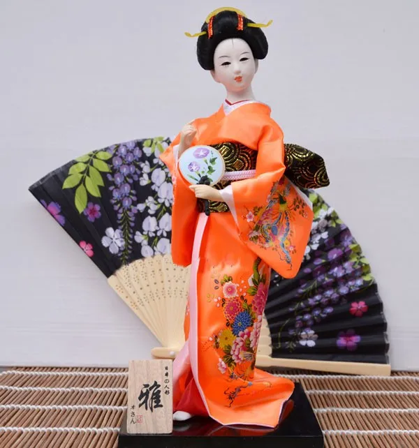 Уникальный японский стиль оранжевый кимоно гейши куклы ремесла с вентиляторами год подарки старинные домашнего декора украшения офиса deocration
