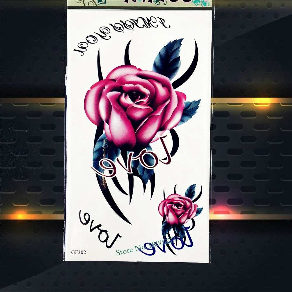 

Pink Ink Rose Flower Henna Temporary Tattoo Stickers Women Summer Style Sexy Tattoo Sticker PGF302 Fake Disposable Tattoo paste