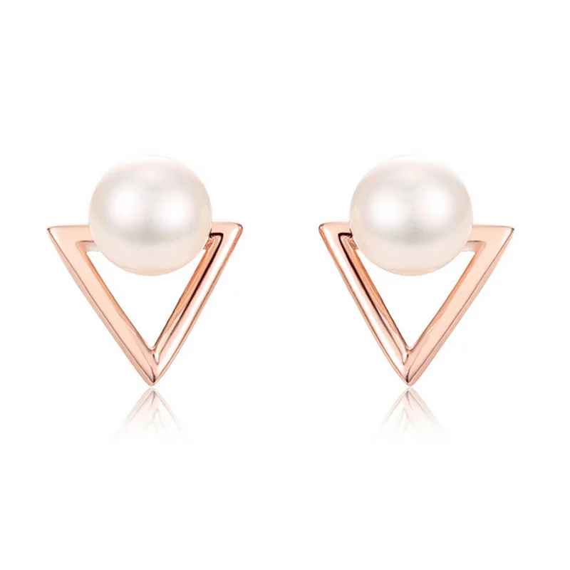 

Freshwater Pearl Earrings 100% Guaranteed Real 925 Sterling Silver Stud Earrings Triangle Shape YH4707