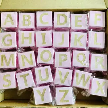 

1 Set Baby Learning 26 English Alphabet Pink Solid Wood Square Block Kids Children Teaching Photography Props