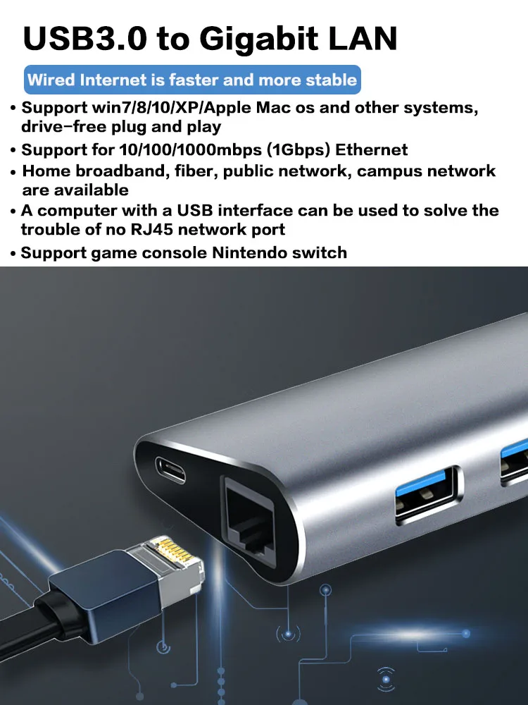 Usb-хаб USB C type c к Gigabit Lan Мульти USB 3,0 RJ45 адаптер для MacBook Pro samsung Galaxy S9 S10 Thunderbolt 3