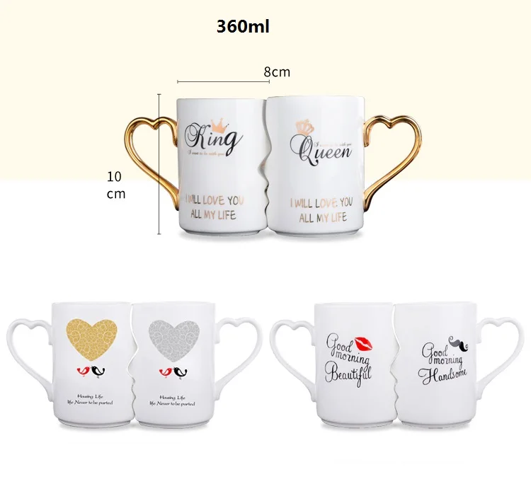 US $20.64 Oussirro 2pcsSet Couple Cup Ceramic Kiss Mug Valentines Day Wedding Birthday Gift