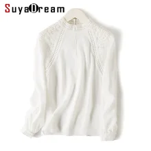 

SuyaDream Women White Blouse 100% REAL SILK Crepe Lace Stand Collar Office Lady Blouses 2019 Spring Autumn Chic Shirt