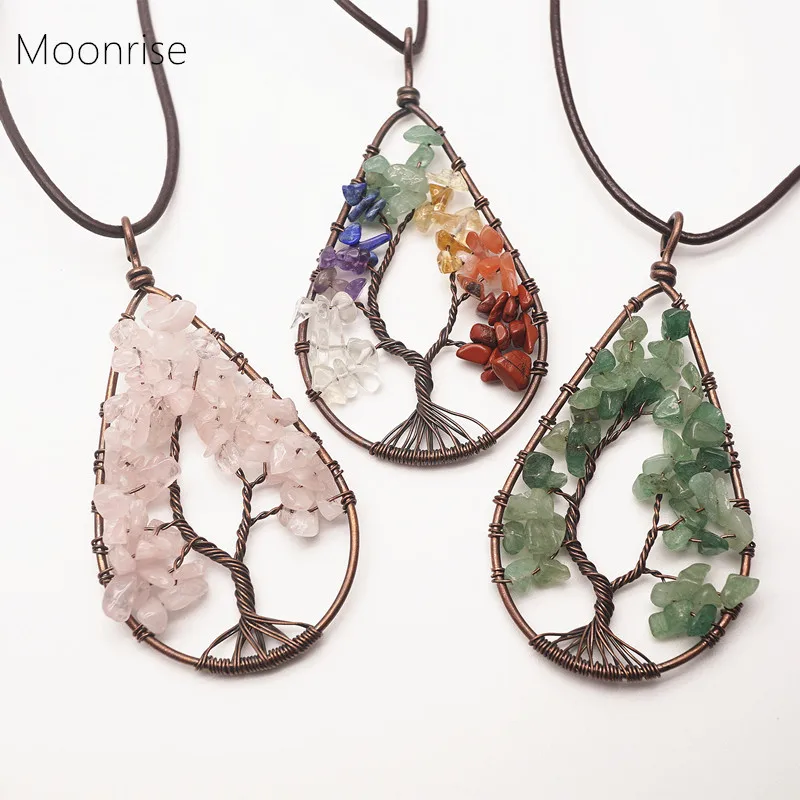 

Tree of Life Necklace Pendant Natural Stone Necklace For Women Reiki Healing Chakra Waterdrop Shaped Handcraft Jewelry HK134