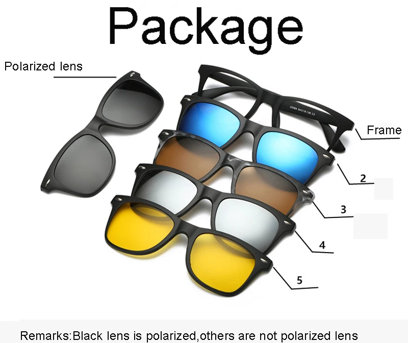 5 In 1 Custom Men Women Polarized Optical Magnetic Sunglasses Clip Magnet Clip on Sunglasses Polaroid Clip on Sun Glasses rectangle sunglasses