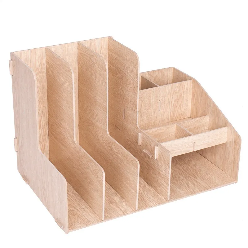 

1pc File Tray with Pen Holder Wood Composite DIY Storage Box Data Collation Shelf Office Stationery Grid School Office Supplies