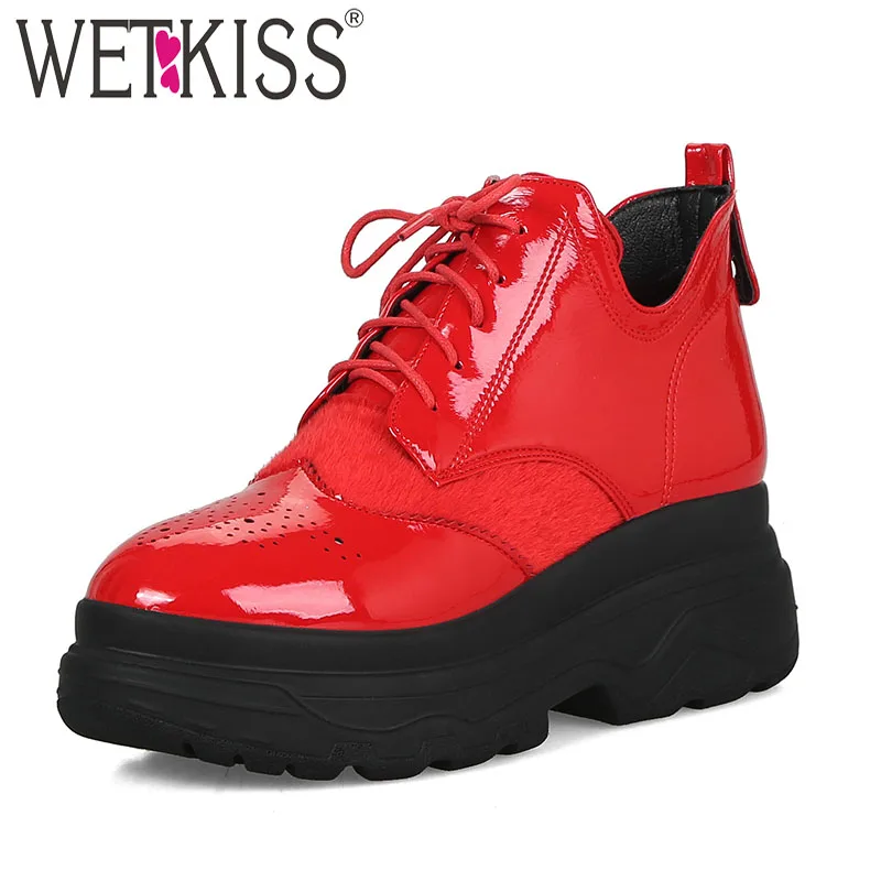WETKISS/женские ботильоны на платформе с круглым носком обувь шнуровке женские