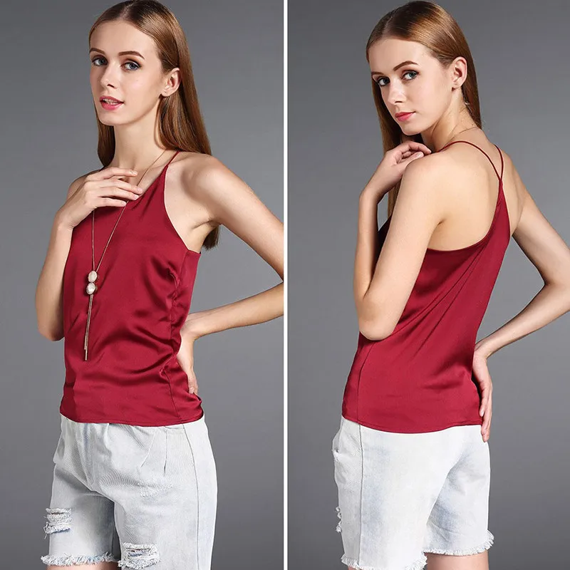 Silk Halter Top Women Camisole 2017 Summer Style Sexy Sleeveless Vest Slim White Crop Top Women Camis Roupas Femininas 3XL18