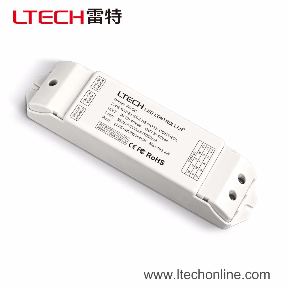 

F4-CC; LED Wireless&Wire Driver;RF 2.4GHz wireless signal and DMX wire connection/DC12-48V/CC 350/700/1050mA*4CH output