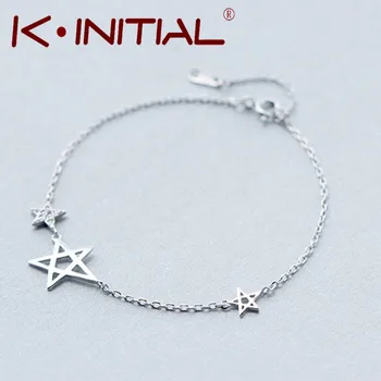 Kinitial 1Pcs 925 Silver Zircon Starfish Bracelets Jewelry Geometric Chain Charm David Star Bracelet Bangle for Women Bijoux