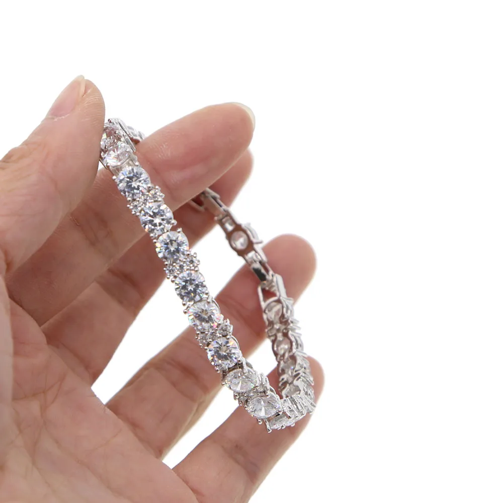 Сверкающий Круглый циркониевый Теннисный браслет с подвеской icedout AAA+ камень для мужчин хип-хоп модный браслет для рук женские свадебные ювелирные изделия