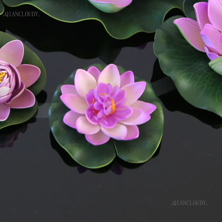 Искусственное освещение Лиловый лотос листья поддельные прудов цветы водяная Лилия плавающий бассейн садовые растения на свадьбу, D24
