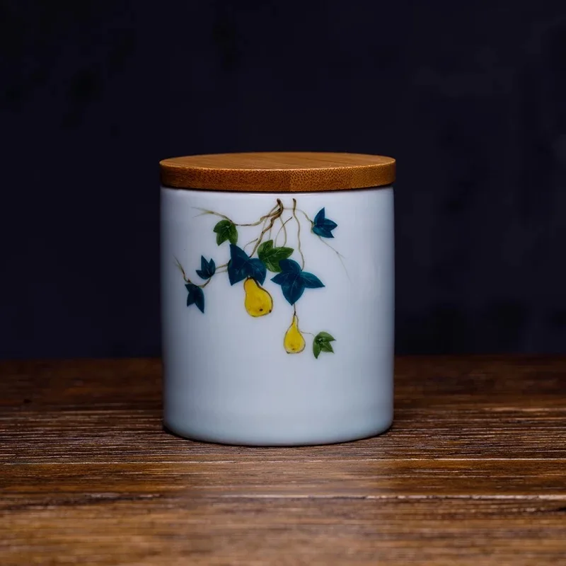 NOOLIM Цзиндэчжэнь Celadon пастельный расписанный вручную чай с лотосом Caddy керамический герметичный резервуар для хранения маленькая универсальная упаковочная коробка для чая - Цвет: A