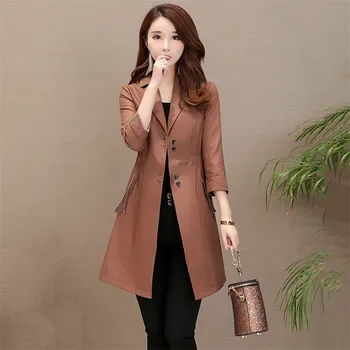 

Fashion New 2019 Spring Women Windbreaker Coats Mid Long Loose Large size Solid color Single Breasted Casual Female Lacket NO743
