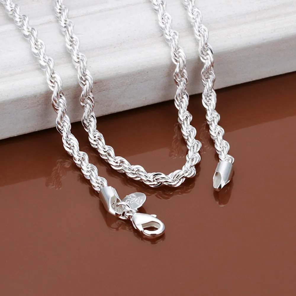 wholesale 1PCS 4MM width 16inch-30inch Men Silver Rope Chains Necklace silver fashion jewelry high quality free shipping | Украшения и