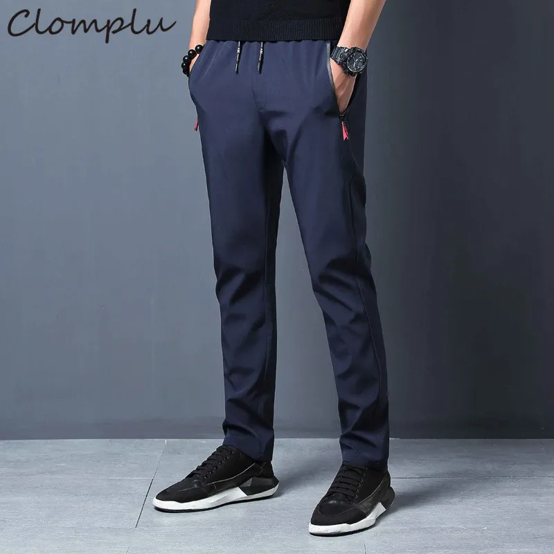 Clomplu брюки новые модные длинные брюки мужские большие размеры casual повседневные однотонные Карманы Мужская брендовая одежда узкие брюки лето - Цвет: 8021 black