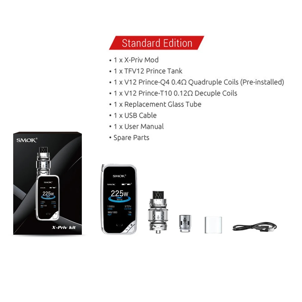 SMOK X-PRIV набор электронных сигарет 225 Вт X PRIV Box Mod с TFV12 Prince Tank 8 мл испаритель VAPE SMOK XPRIV Kit